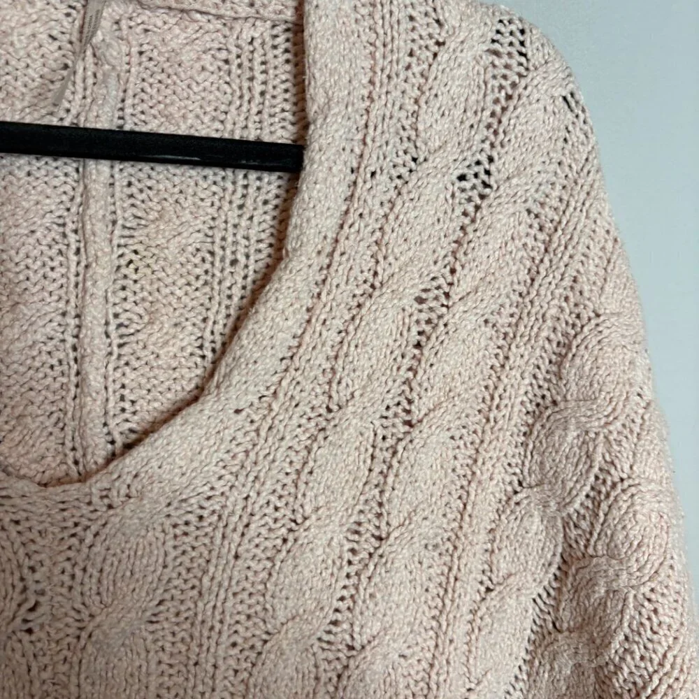 Free People Easy Cable V Neck Sweater in Champagne